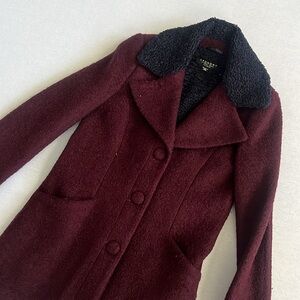 Shelli Segal Burgundy Wool Coat Navy Collar XS